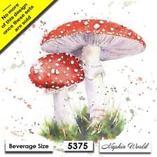 (5375) TWO Paper BEVERAGE / COCKTAIL Decoupage Art Craft Napkins - RED MUSHROOMS picture
