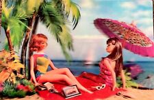VARI VUE 1967 BARBIE AND STACEY 3D UNUSED POSTCARD Rare HTF Wish You Were Here picture
