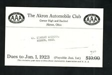AAA--Akron Automobile Club--1923 Annual Dues Card Notice picture