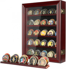 ASmileIndeep Military Challenge Coin Display Case Box Solid Mahogany Finish  picture