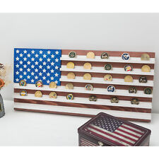 Vintage American Flag Solid Wood Wall Mounted Challenge Coin Display Holder Rack picture