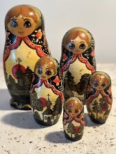 Vintage Hand Painted Russian Matryoshka 5 Piece Set 5 1/2“ Nesting Dolls  Signed picture