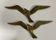 Vintage MCM Solid Brass Pair 2 Hanging Flying Seagull Birds Wall Decor 12