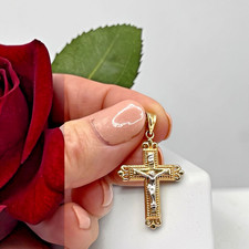 MA Michael Anthony 14K Yellow & White Gold Crucifix Cross Religious Pendant, 1" picture