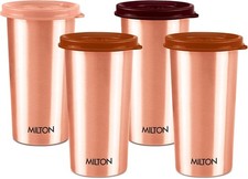 MILTON Copper Drinking Water Tumbler with Lid, Set of 4, 480 ml Each, Copper  picture