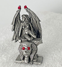 Mini Pewter Rawcliff or Ral Partha Winged Female On Sphinz Head Red Crystals picture