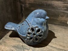 Glazed Pottery Chubby Blue Bird Ceramic Figurine  picture