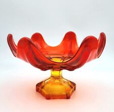 Vintage Viking Amberina Art Glass Footed Bowl Compote 6 Petal Glowing MCM picture