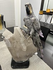 Brazilian Crystal Macaw Parrot Carving Amethyst, Golden Quartz, Obsidian picture