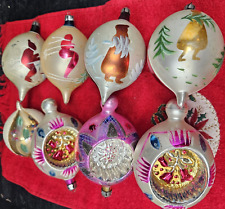 8 Vtg Fantasia Poland Mercury Glass Christmas Ornaments Indents & Finials 1960s picture