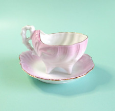 Pink Sea Shell Tea Cup Saucer (Belleek Neptune?) mermaidcore décor baby carriage picture