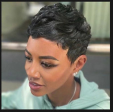 Women's Natural Real Human Hair Short Black Wave Wig Pixie Cut No Lace Wigs Soft picture