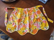 Vintage Half Apron Yellow Pink Floral Rik Rack Handmade Clean Beautiful  picture