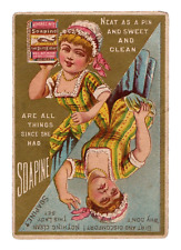 c.1890 Before & After Soapine Happy Sad Lady Trade Card Upside Down Flip Soap Ad picture