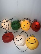 Vtg Rare 15' long Noma Blow Mold Happy Smiley Faces Party Patio Light String Set picture