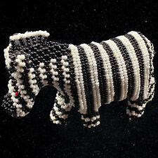 Vintage Beaded Wired Zebra Figurine Handmade By African Artist Red Eyes 3.5”T picture