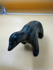 Vintage Inuit Soapstone Polar Bear Sculpture Signed Hand Carved Stone Canada picture