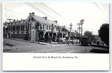 c1915 SOUDERTON PA CENTRAL AVE & BROAD ST. TROLLEY CAR UNPOSTED POSTCARD P4018 picture
