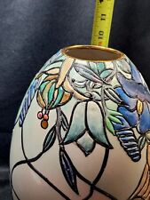 Stunning Floral Egg Shaped Vase with Vivid Blues Hand painted Moorcraft style picture