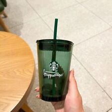 HOT Starbucks Little Green Cup Straw Straight Mouth Dark Green Glass Mug New picture
