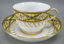 Spode Red & Gold Medallions Green Leaves Yellow Tea Cup & Saucer C1800-1815 E picture