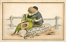 1914 Antique POSTCARD Kissing Couple - Try It Once And You Will Always Use It picture