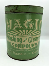 Vintage Tin MAGIC Washing & Cleaning Compound GREEN Litho Container 30's-40's picture
