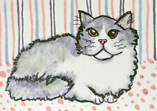 SELKIRK REX Lounge Cat Pop Folk Vintage Style Art 8 x 10 Signed Print Abstract  picture