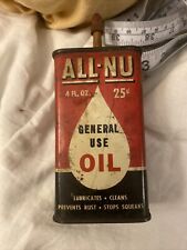 VINTAGE ALL NU General Use Oil 4 0Z Can Tin Red & Black All Purpose picture