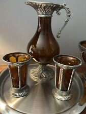 Vintage Italian Claret Jug - Wine Decanter - Blown Amber Glass picture