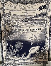 South Seas Plantation Captiva Rare Fringed Woven Fabric Blanket Throw - 44”x 60” picture
