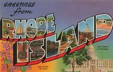 Vintage LARGE LETTER Greetings from RHODE ISLAND Postcard Long Ago* picture