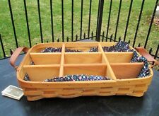 PETERBORO Basket Co New Hampshire Large BUFFET Divided Wood Crate Calico Liner picture