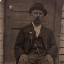 Antique CDV 6th Plate Tintype Photo - Elderly Man Seated on Doorstep #1391 picture