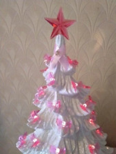 50 Pink Bows, Star +Free Breast Cancer Awareness Pin for Ceramic Christmas Tree picture