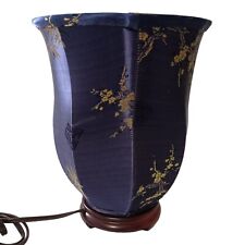 Vintage Silk Lamp Table Lamp Asian Oriental Blue Floral Wood Base 80s Lantern picture