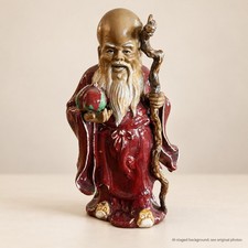 Chinese Shouxing Longevity Figure Glazed Ceramic God of Longevity Red Robe 12in picture