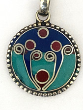 Vintage Indian Meenakari Pendant Kalpavriksha Tree of Life Hindu Folk Art 1.4” picture