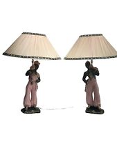 Rare New Old Stock Mcm Mid Century Pink Blackamoor Lamps Pair In Box picture