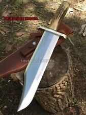 Handmade D2 Steel Hunting Big Bowie Knife with Stag Handle Leather Sheath  picture