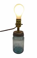 Vintage Repurposed Blue Mason Jar Lamp Farmhouse Lamp Rustic Aged Look picture
