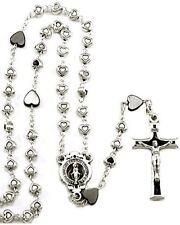 NEW BEAUTIFUL MADE IN ITALY HEART BEAD ROSARY SILVER & HEMATITE MIRACULOUS  picture