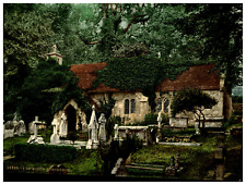 England. Isle of Wight. Bonchurch. Old Church.  Vintage Photochrome by P.Z, Ph picture
