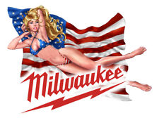 MILWAUKEE TOOLS STICKER DECAL USA SEXY GIRL MECHANIC GLOSSY LABEL TOOL BOX USA  picture