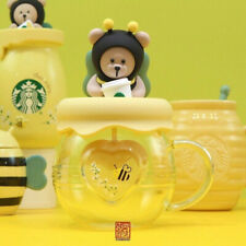 Starbucks Cute Little bee Glass Mug Cup w/ lid Strainer Coffee Mug Honey Pot picture