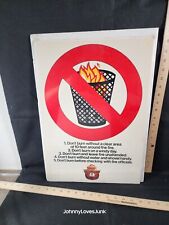 Vintage 1981 Smokey Bear Burn Instructions Cardboard Sign Poster Forest Service picture