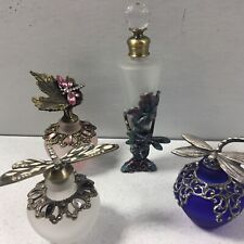 4 Vintage Glass Opaque Perfume Bottles Dragonfly Vanity Dab Ceramic Coat Jewels picture