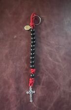 Pocket Rosary Black Beads with Red Paracord Single Decade picture
