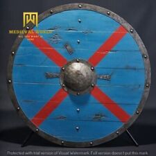 Medieval Handcrafted Wooden Round Shield- Warrior Blue Designer- Christmas Gifts picture