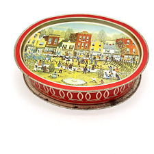 Vintage Folk Art Sunshine Biscuit Tin Red Gold Bolstead Shopping on Main 13x10 picture